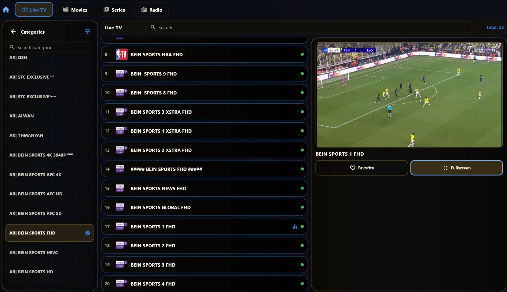 Trex IPTV live television with the programme guide